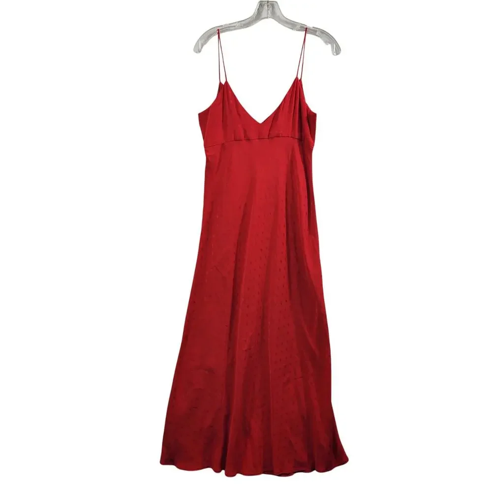 Zara Jacquard Dot Red Spaghetti Strap Front Slit With Ruffle Dress Size M 3825 - Picture 5 of 5